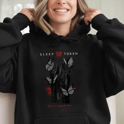 Sleep Token Rock Band Inspired Butterfly Print Vintage Hoodie, Gift For Fan