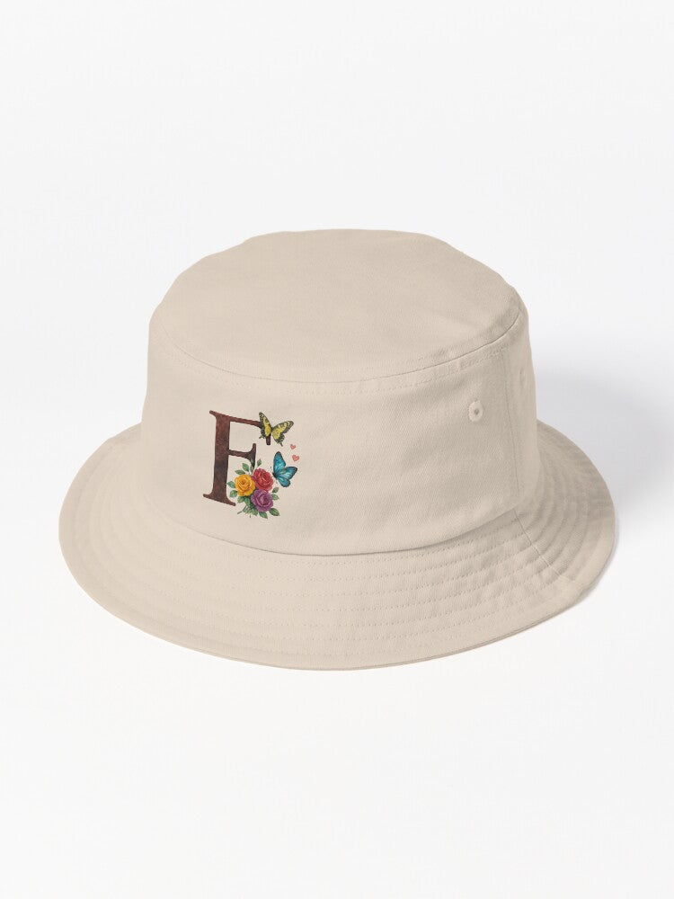 Alphabet F With Flowers And Butterflies Bucket Hatshandiz Design
