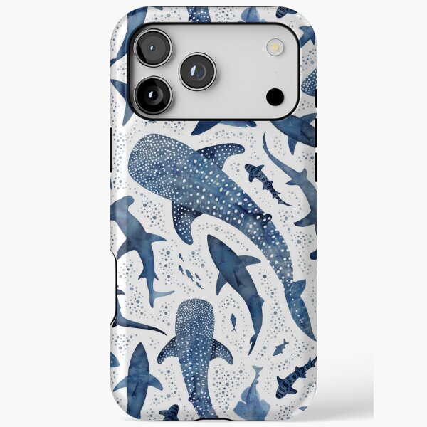 Monochrome Blue Watercolour Shark Ocean On White Iphone