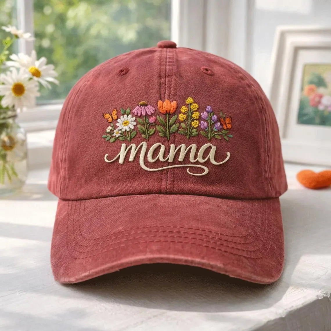 Custom Floral Embroidered Baseball Hat, Mama, Grandma, Gigi Gift