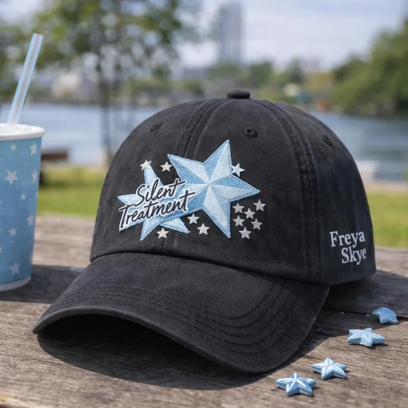 Silent Treatment Embroidered Cap, Vintage Washed Hat, Star Design Cap, Baseball Hat, Bucket Hat