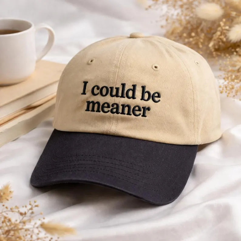 Embroidered "I Could Be Meaner" Baseball Hat Adult and Kids, Sarcastic Humor, Washed Cotton
