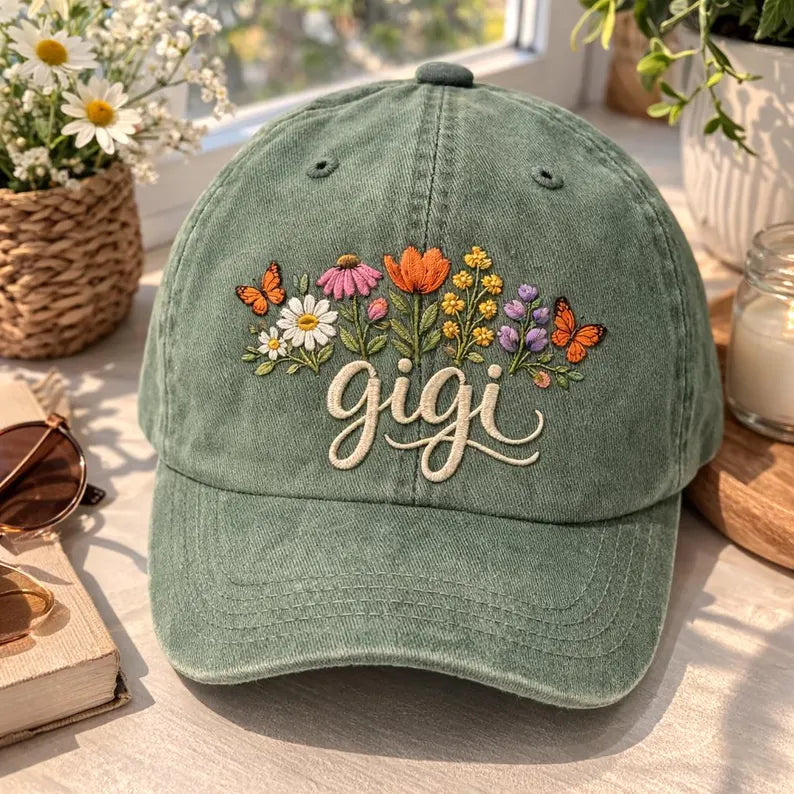 Custom Floral Embroidered Baseball Hat, Mama, Grandma, Gigi Gift